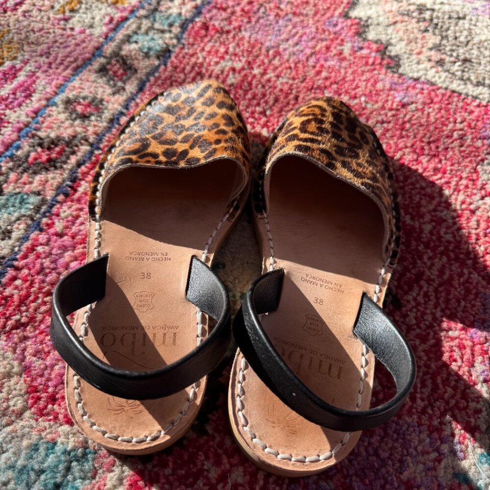 Mibo Avarcas Women's Leopard Leather Slingback Sandals Size 38, 7.5 - Picture 4 of 4